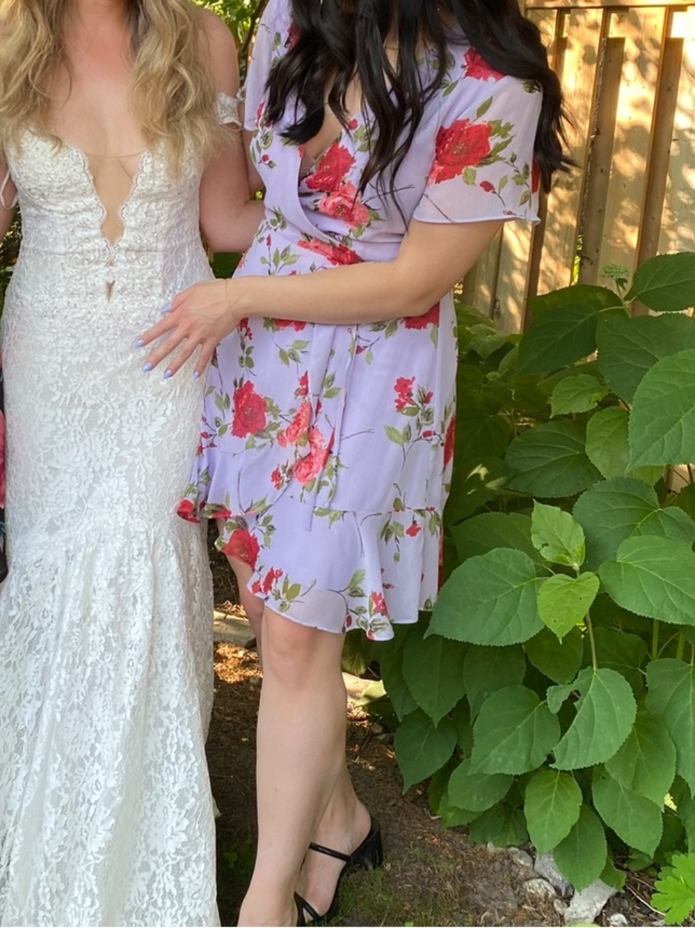 Purple floral short sleeved wrap dress